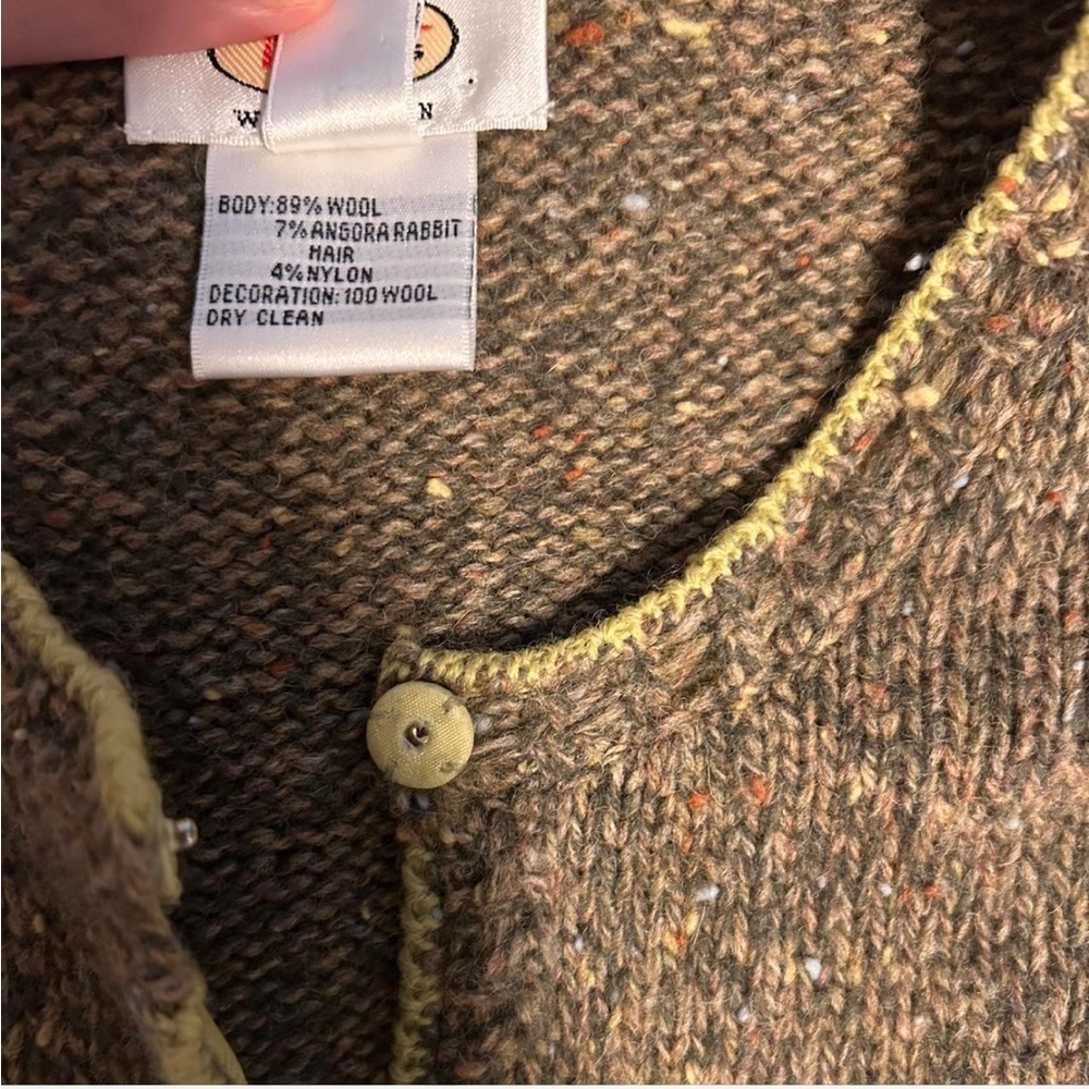 Talbot’s Green Wool Cardigan with Snap Buttons and Angora Rabbit Hair - Picture 3 of 3